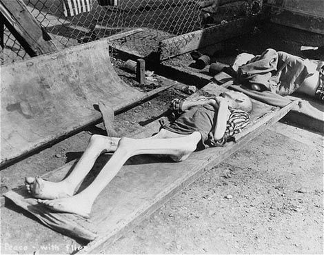 Emaciated corpses at Dachau